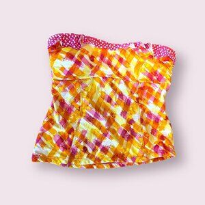 Womens Swimwear Yellow and Pink Strapless Swim Top size Medium